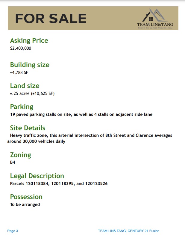 【萨斯卡通商业地产】 位于8街和Clarence Ave交叉口，绝佳位置零售物业出售，挂牌价$2.4M - 3