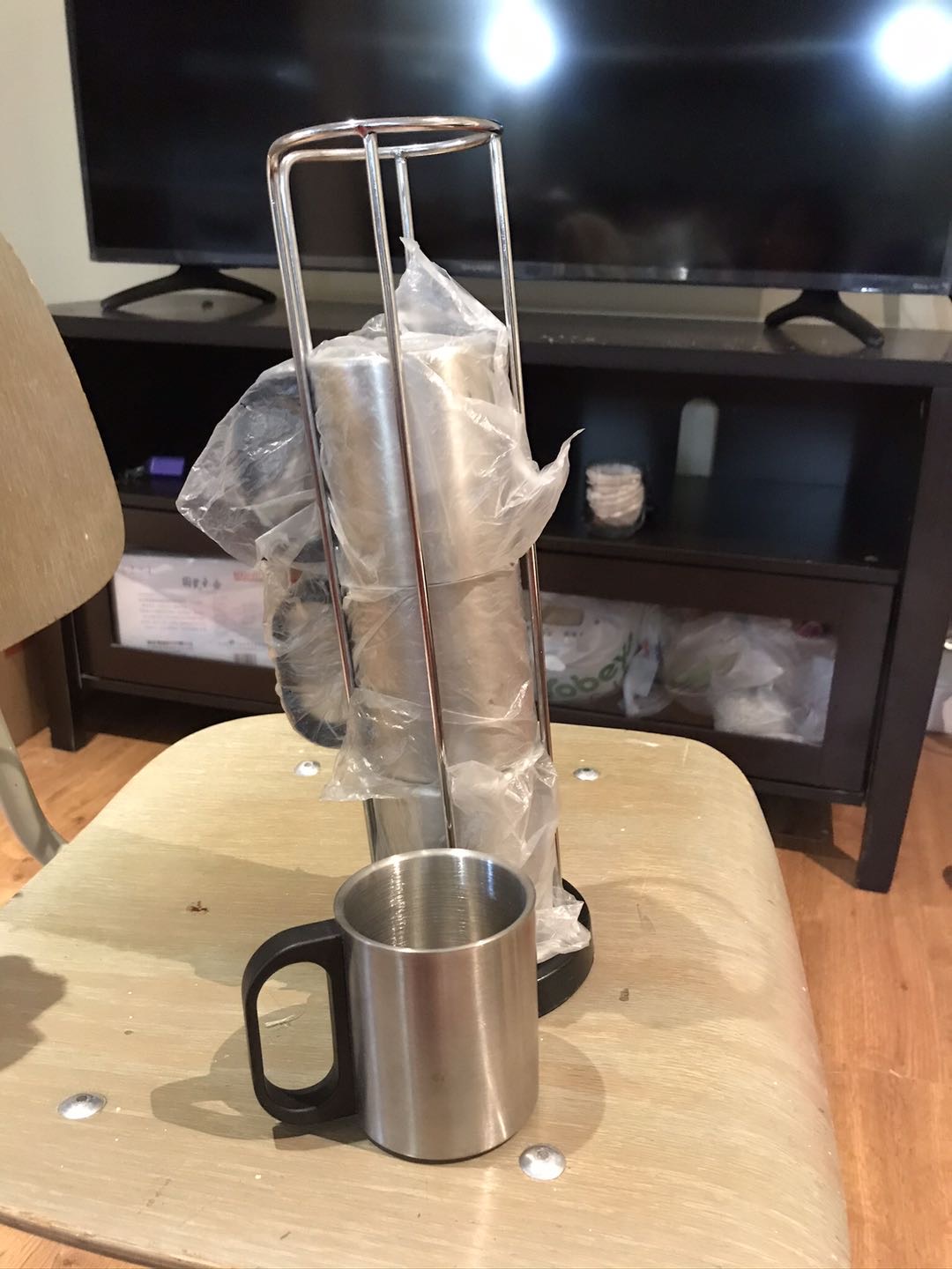 全新双层不锈钢防烫杯带杯架，微信lzx020319 - 3