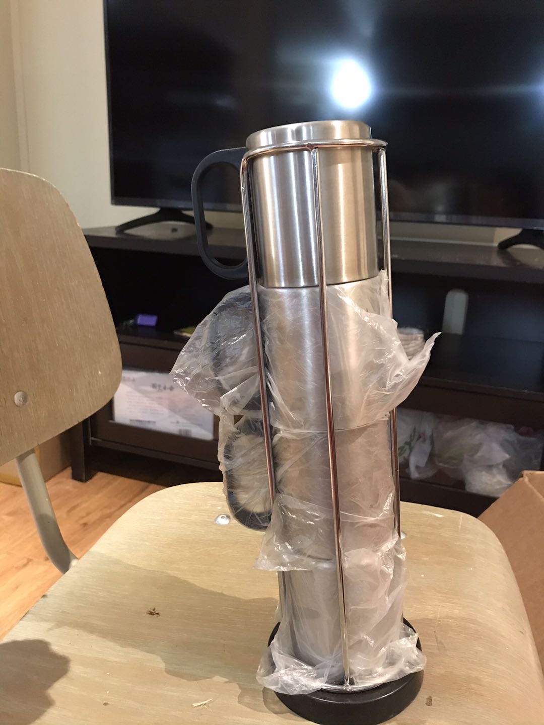 全新双层不锈钢防烫杯带杯架，微信lzx020319